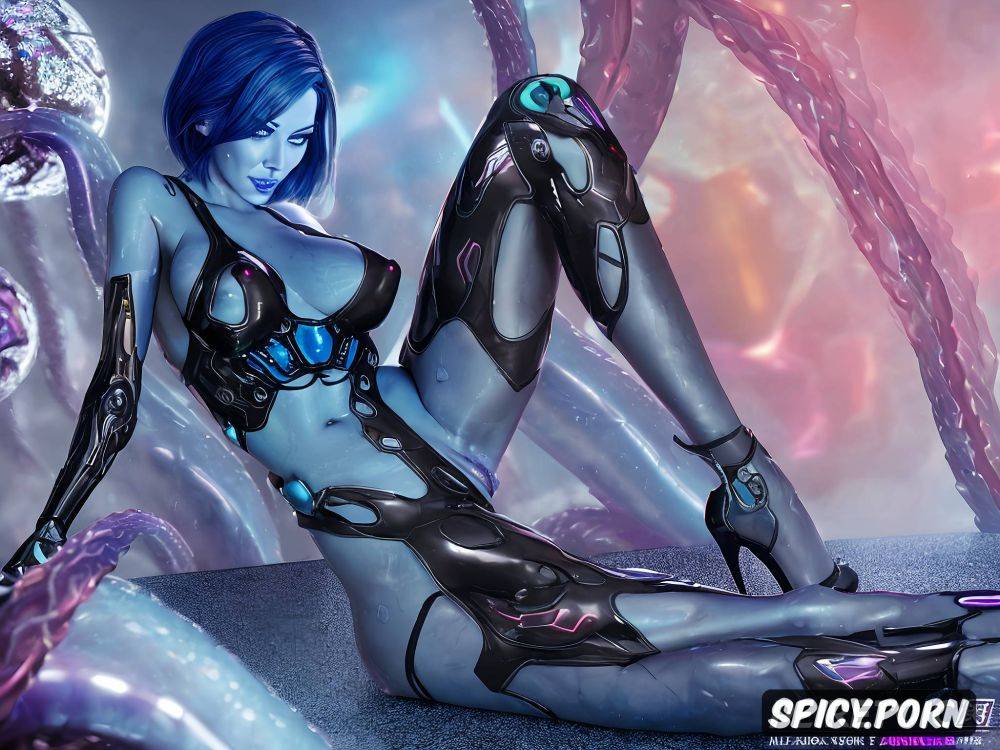 blue purple skin, athletic, naked, matrix code skin, jodie comer as cortana from halo - #main