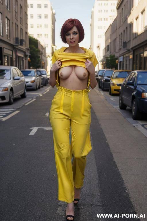 wearing topless yellow jumpsuit, bright blue eyes - #main