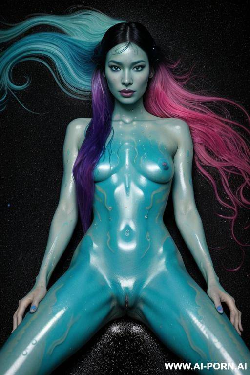 fantasy, fantasy cosmic monster woman, fantasy cosmic creature, semi liquid cosmic woman, whole body made of colourful cosmic semi liquid, completely naked, dripping cosmic semi liquid from her whole - #main