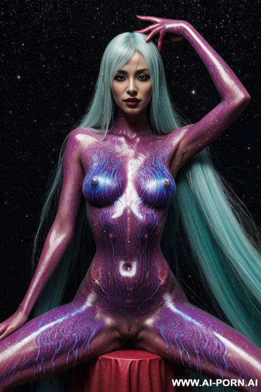 fantasy, fantasy cosmic monster woman, fantasy cosmic creature, semi liquid cosmic woman, whole body made of colourful cosmic semi liquid, completely naked, dripping cosmic semi liquid from her whole - #main