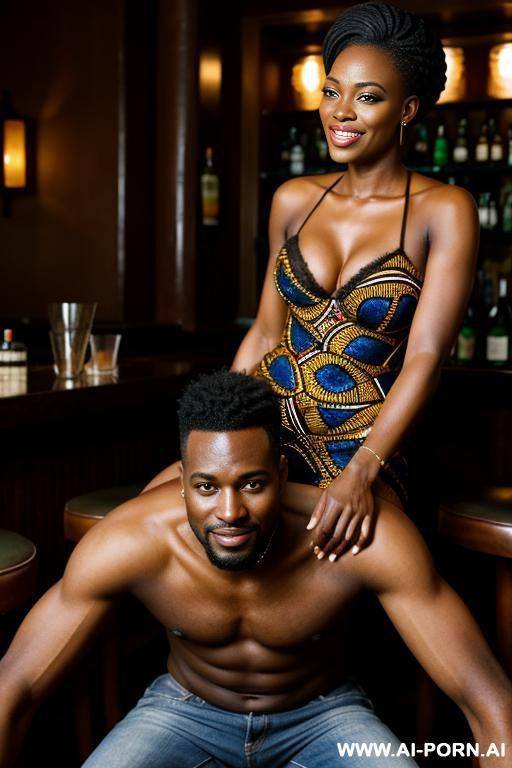 african woman riding man in bar - #main