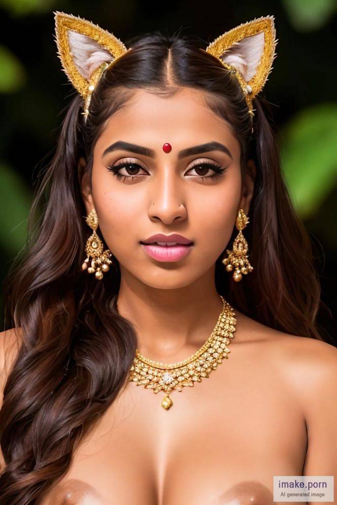 indian girl with cat ears and gold jewels and red headed pony... - #main