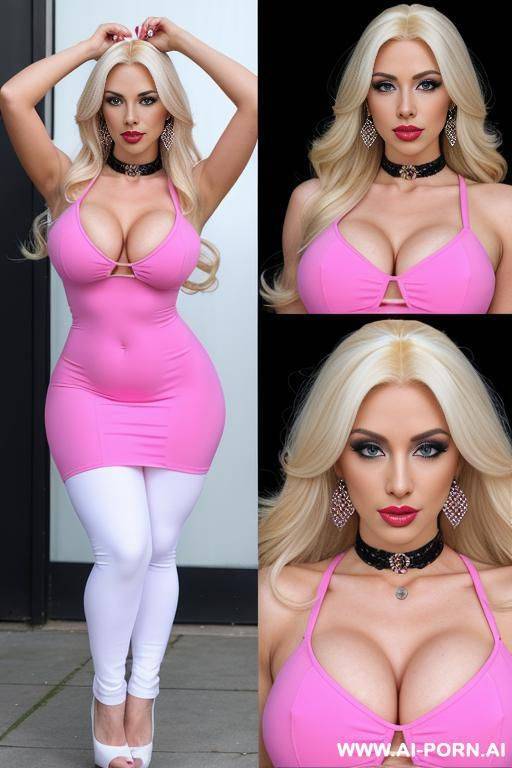 long blonde wig, pink dress, porn star, slutty, pink lips, big lips, gigantic breasts, bimbo, transgender, plump full lips, high heels, hoop earrings, arched eyebrows, white skin, caucasian, long - #main