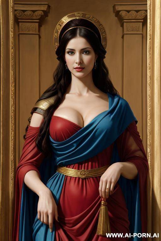 biblical classical painting, milf, red tunic topped by a blue mantle - #main