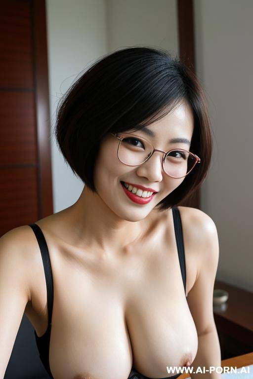 thailand front wide angle chinese woman ((h-cup)) short bob hair glasses smiling happy (((fucking))) - #main