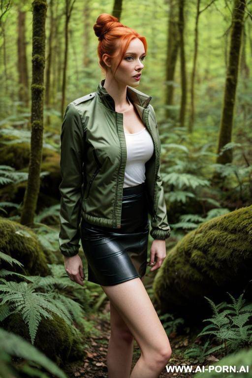 slender, german, ginger, forest, undergrowth, jacket, tight skirt, far away - #main