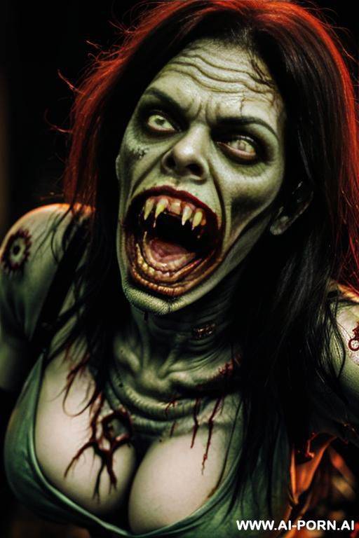 ((a female angry zombie brutally biting a dick with her big sharp teeth)) - #main