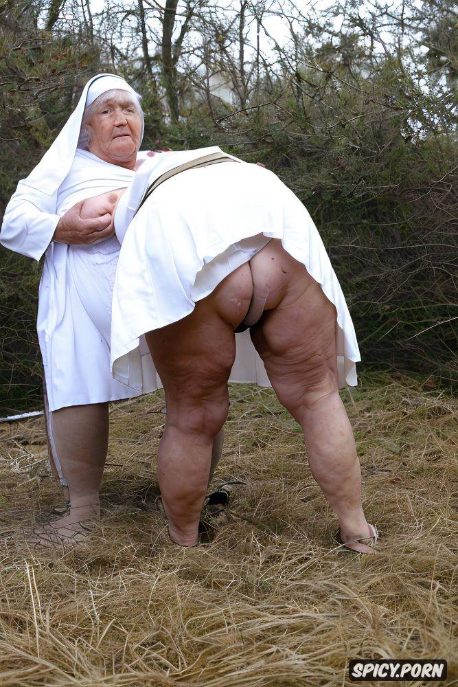 the very old fat grandmother nun in church has nude pussy under her skirt - #main