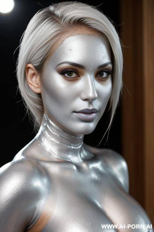 multiple gorgeous brazilian bimbos completely covered in silver bodypaint - #main