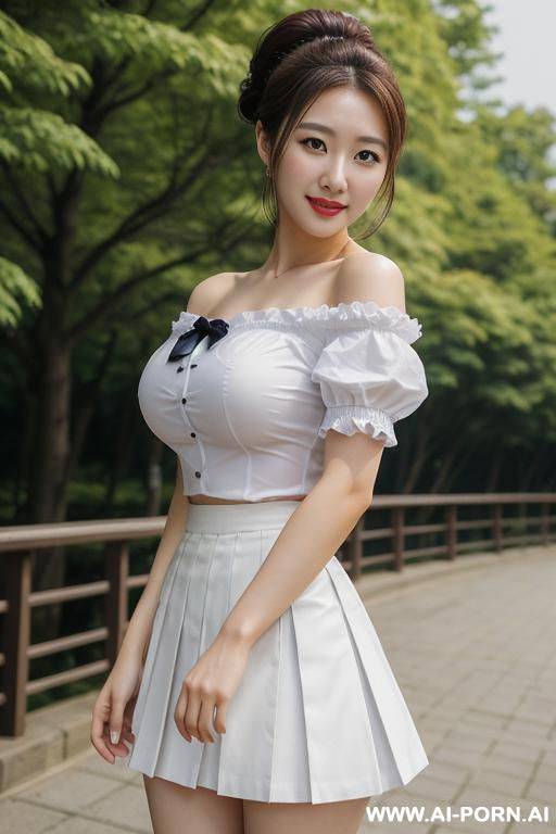 hi quality picture, super realistic, japanese woman uniform, white shirt has bow, shots blue skirt, - #main