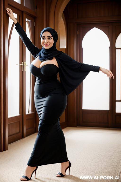 smiling curvy arabic busty wife wearing hijab - #main