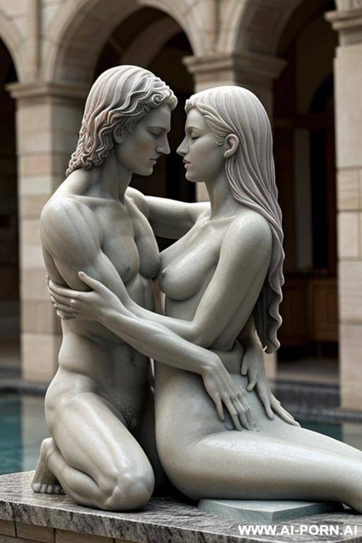 ((two beautiful naked stone figures)), man and woman having sex - #main