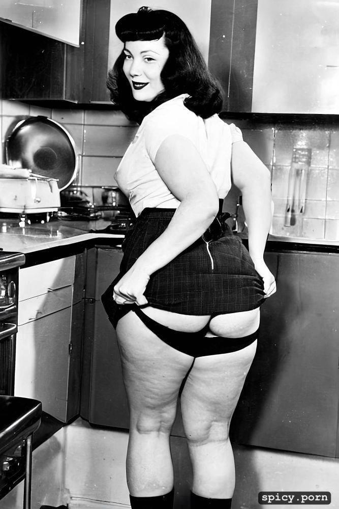 black and white, shaved, betty page, housewife, ultradetailed 1950s - #main