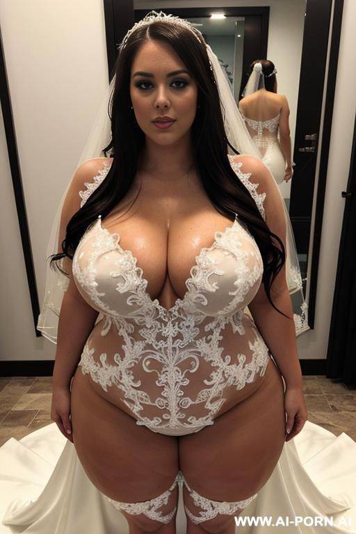 female, white, obese, beautiful bbw, beautiful face, seductive face, big ass, big breasts, thick thighs, long thich legs, bare feet, fully naked, shaved pussy, oiled body, wet body, sexy wedding dress - #main