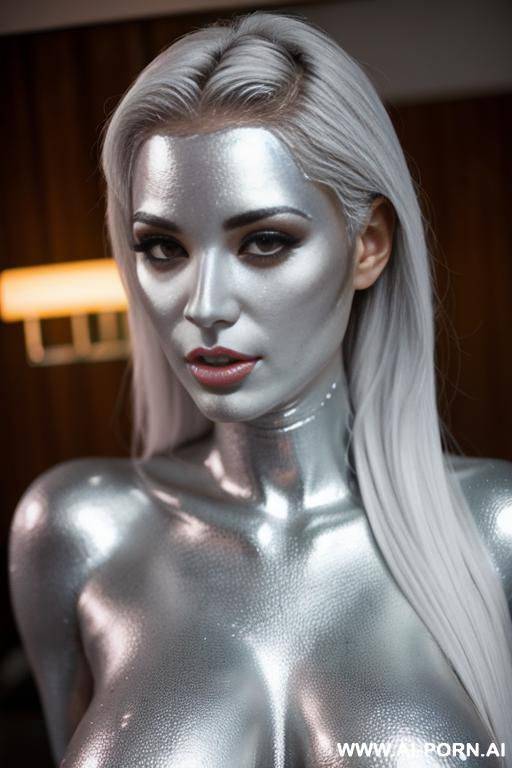 multiple gorgeous brazilian bimbos completely covered in silver bodypaint - #main