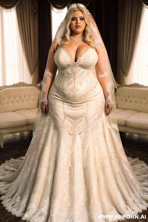 female, white, obese, beautiful bbw, beautiful face, seductive face, big ass, big breasts, thick thighs, long thich legs, bare feet, fully naked, shaved pussy, oiled body, wet body, wearing sexy wedding dress - #main