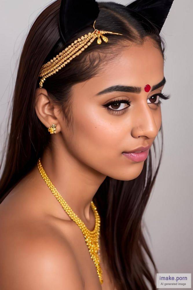 indian girl with cat ears and gold jewels and red headed pony... - #main