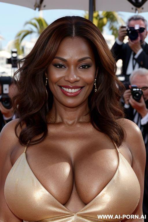 actor famous fucked, extreme long fluffy hair, extremely gigantic boobs, boobs falling out, gold dress - #main