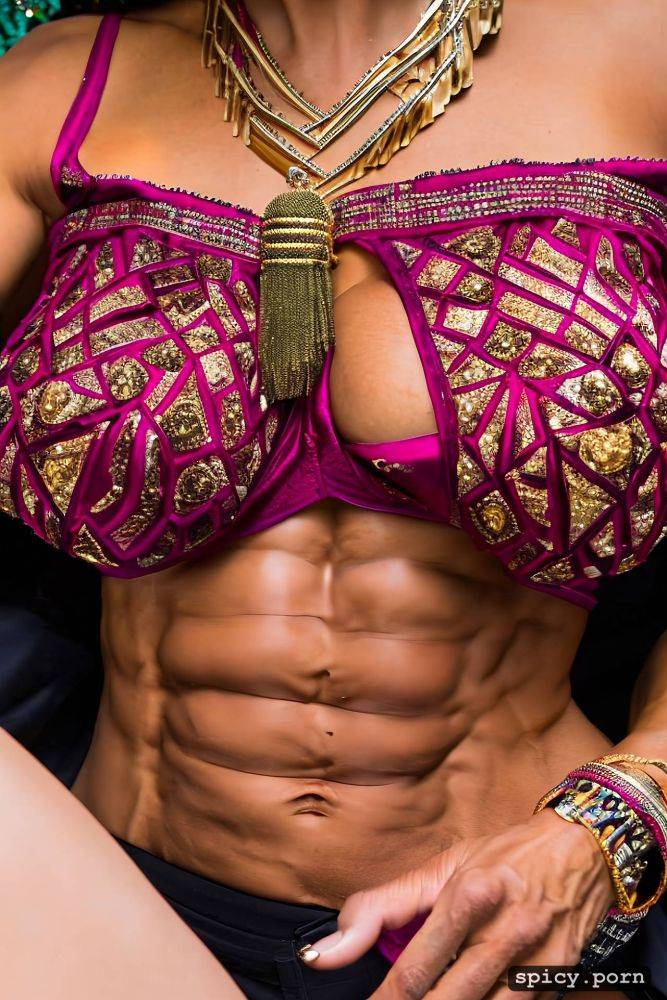 spread boobs, perfect abs, waist chain, close up, six pack abs - #main