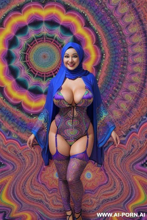 smiling curvy smiling russian busty with huge boobs wearing hijab and lingerie standing - #main