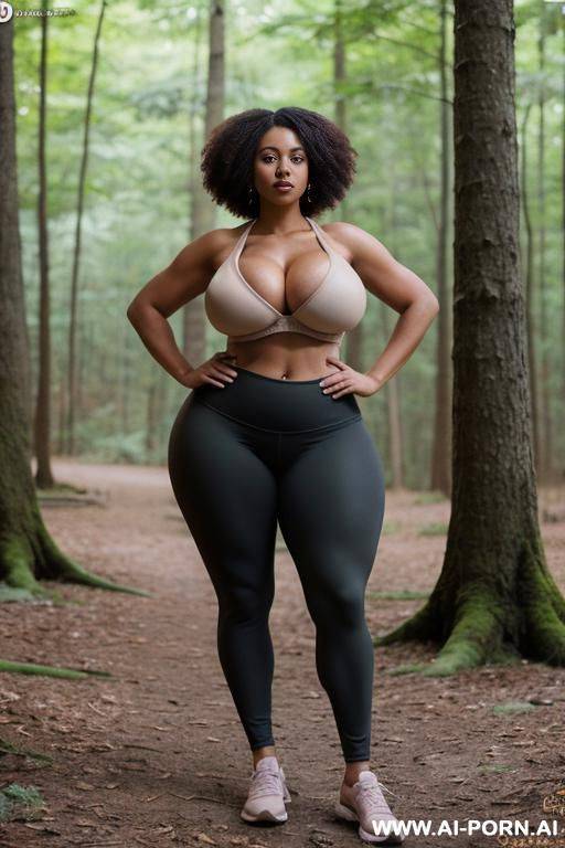 huge boobs, gigantic boobs, afro, milf, in forest, thick thighs - #main