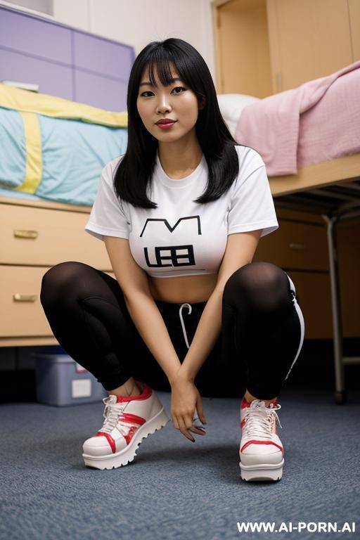 asian woman, squat, platform sneakers - #main