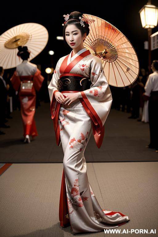 beautiful japanese woman, red gown mermaid long kimono, full body, (masterpiece), best quality, perfect face - #main