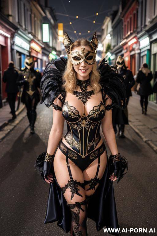 woman in masquerade full of people - #main