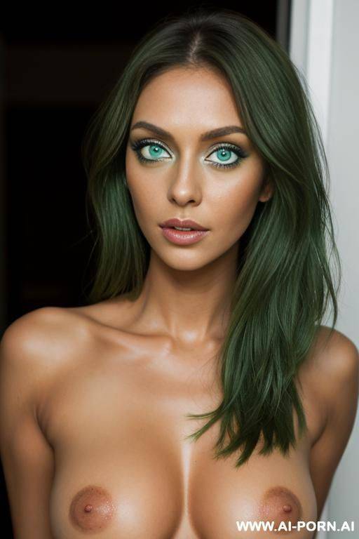 short, (stunning big green eyes), (detailed face), detailed body, smokey eyes, tanned, naked - #main