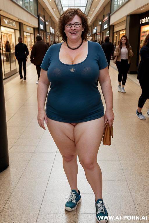 naked fat milf walking nude in (sneakers) in crowded mall. bowtie and collar. smiling. sneakers. naked. - #main