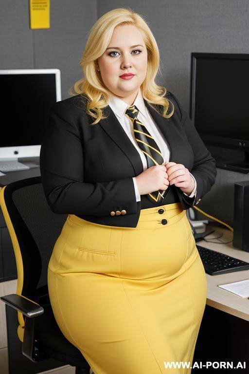 black suit! black skirt! yellow tie! yellow shoes! (full-length photo!) - #main