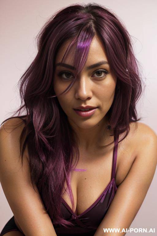 elaborate very long purple hair, sugar wife, pretty look, tanned, big glossy eyes, lively expression, - #main