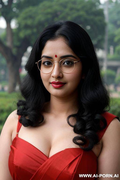 pale skin, cute, beautiful, indian woman, round glasses, round boobs, red saree, chubby - #main