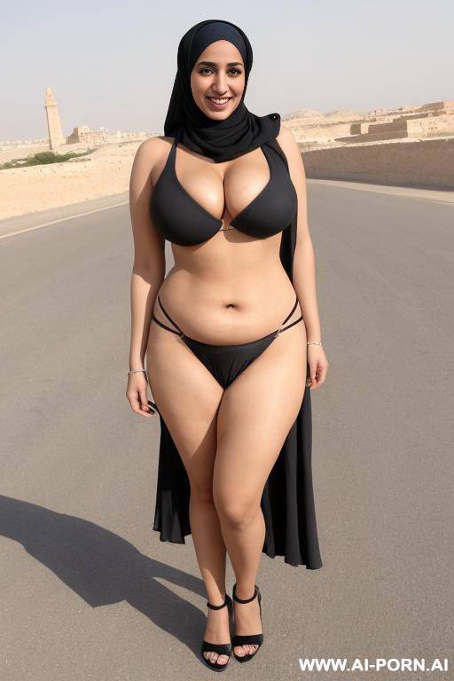 typical suez landscape, hijab, huge massive boobs, topless, typical arabic skirt - #main