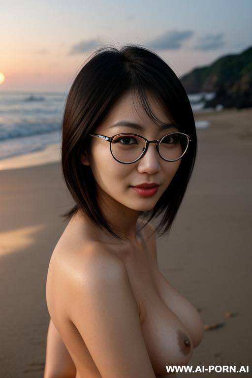 3 woman, full naked, beach, night, nice face, glasses, japanese - #main