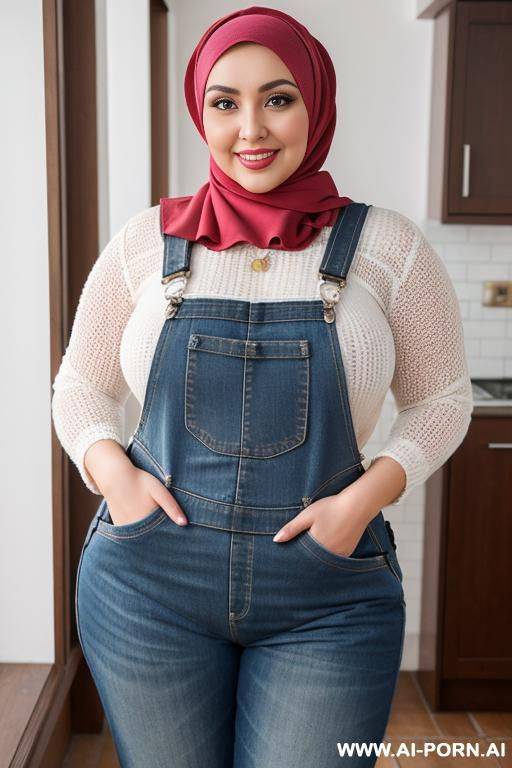 smiling curvy russian brunette chubby wife wearing hijab fully naked - #main
