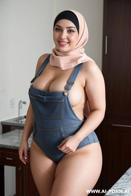 smiling curvy russian brunette chubby wife fully naked wearing hijab wearing dirty overall - #main