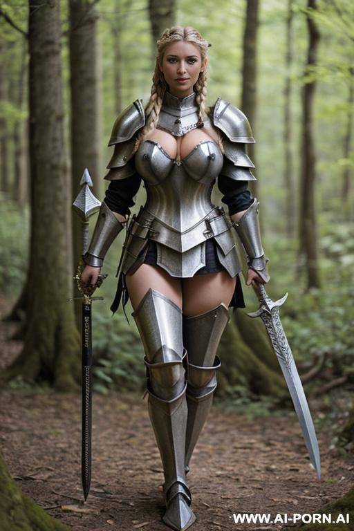 rior girl (elven rior girl), steel armor with spikes, sword with large handle and massive large blade - #main