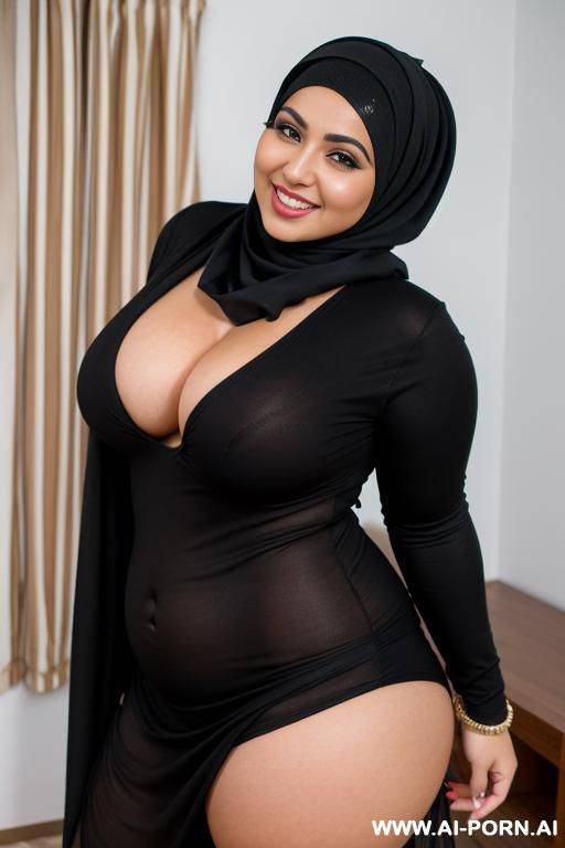 smiling curvy egyptian brunette chubby wife wearing hijab fully naked wearing black tight clothes - #main