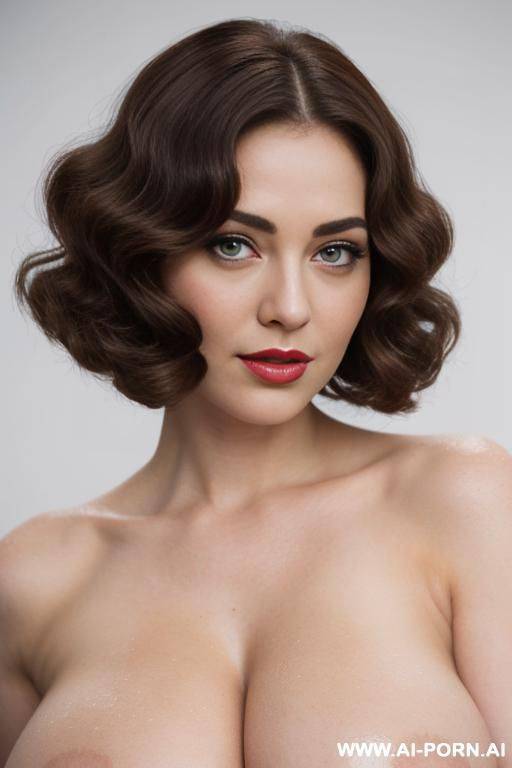 (pallid white skin), (sexy armpits), voluptuous pin-up style , snow background, (bright pallid body), sexy short hair, pin-up model, saggy tits hanging down, droopy tits pressed together, pressed cleavage line, pallid white. - #main