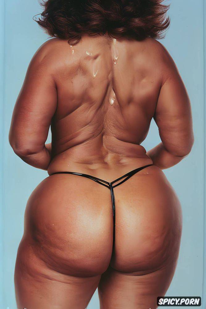 rear view, short brunette hair, wide hips, thong, gorgeous face - #main