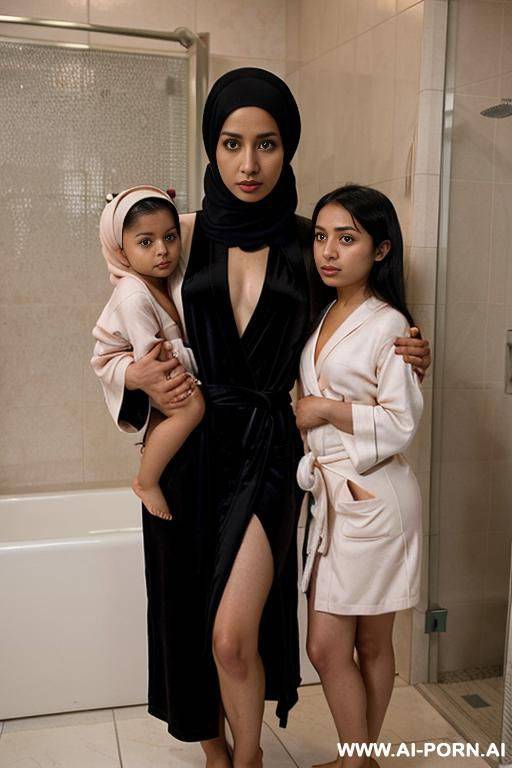hijab wearing, nerdy, modest, prude, holding two completely naked nieces in arms - #main