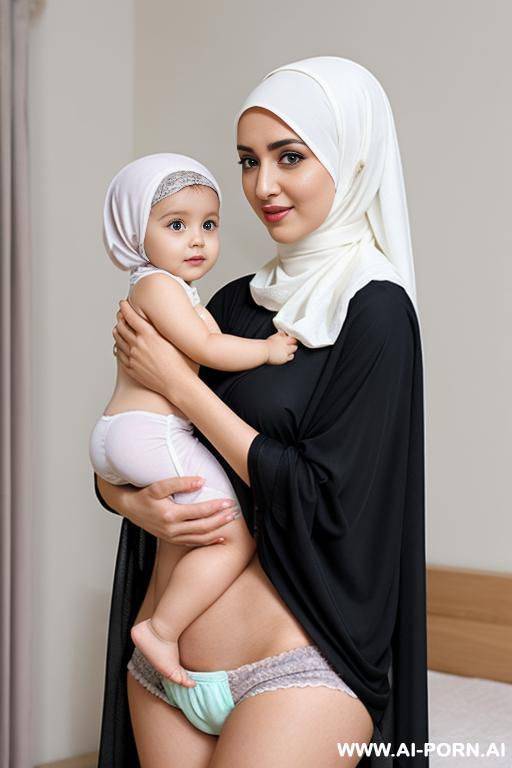 hijabi holding bare bum naked niece in arms diaper - #main