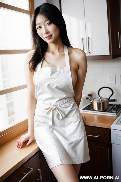 japanese woman, ((detailed face)), naked, wearing an apron, posing in an apartment - #main