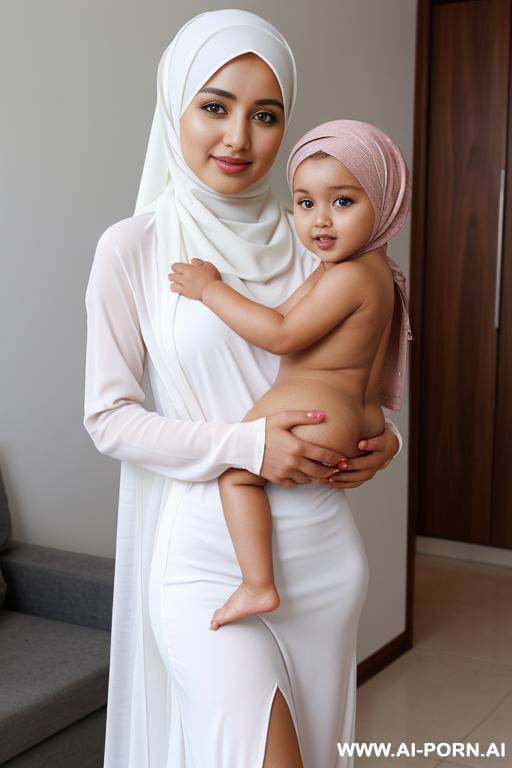 hijabi holding naked bare bum crack naked niece in arms - #main