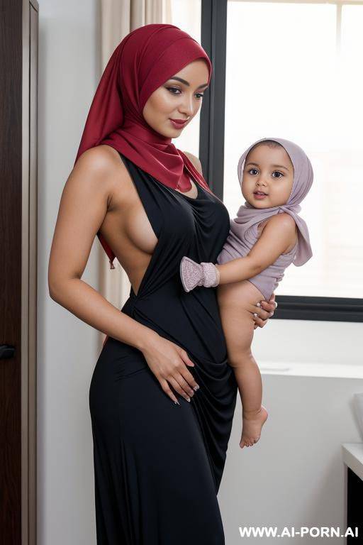hijabi holding bare bum naked niece in arms spanked - #main