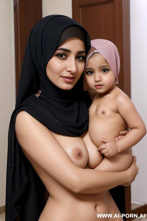 hijabi topless arab with naked niece on arms - #main