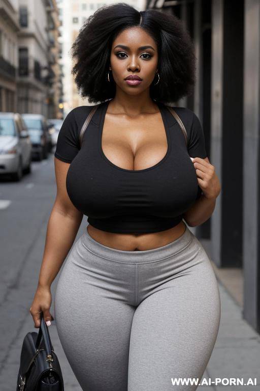 huge boobs, gigantic boobs, afro, milf, bimbo, black hair, sexy afro woman, looking at the viewer angrily - #main
