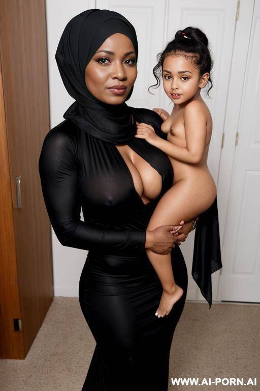 hijabi scared topless milf with naked niece on arms - #main