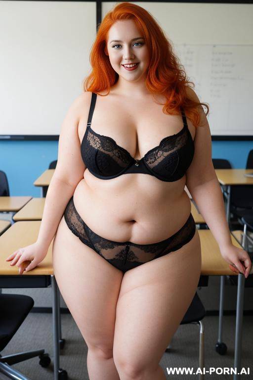 full body photo shot, about at classroom, fat bbw curvy with love handless and tummy, wearing a sexy and hot blue lingeries. - #main